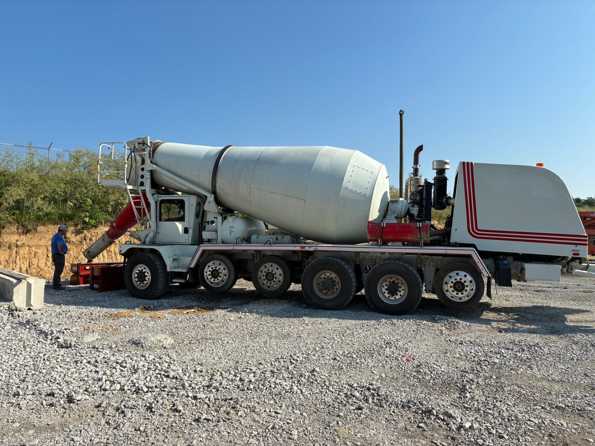 White and red Kelley Ready Mix concrete mixer truck